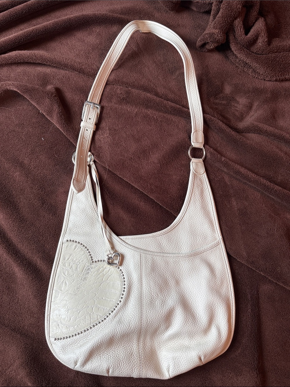 Brighton Ivory Leather Shoulder Bag with Heart Accent